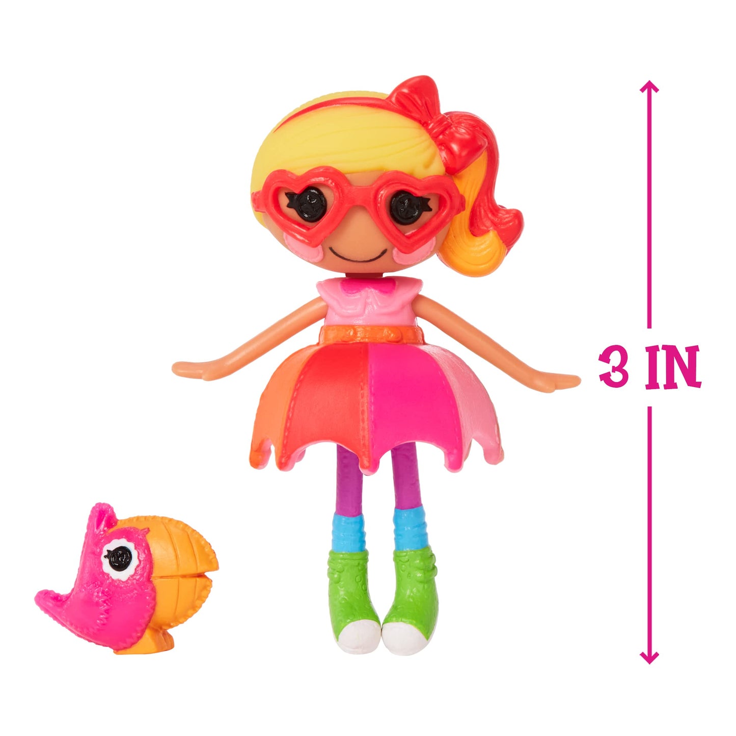 Lalaloopsy Mini Doll - April Sunsplash with Mini Pet Toucan, 3" Colorful Doll with Umbrella, Watering can & More Accessories in Reusable Package