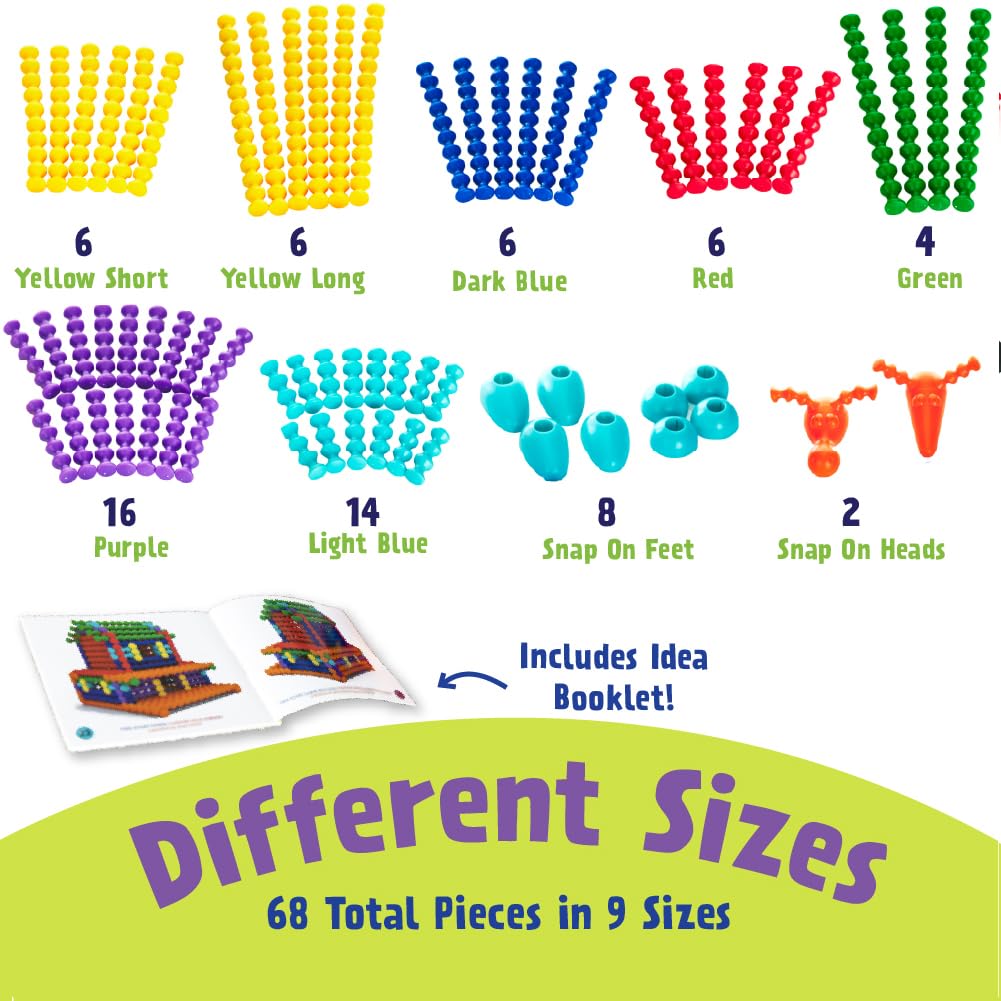 POPULAR PLAYTHINGS Playstix, Building Sticks Kit for Kids, Construction Stem Building Toy Gift for Boys & Girls - Flexible Set 68 Piece