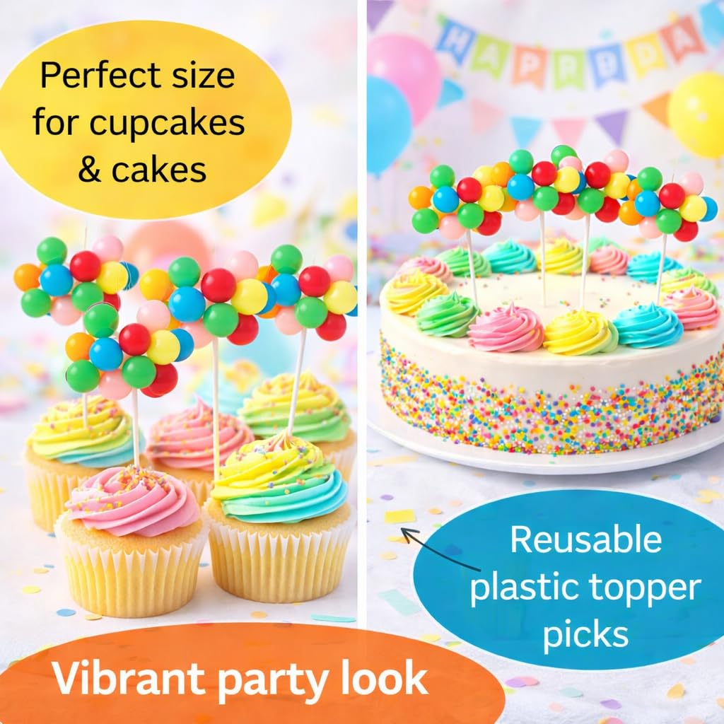 Rainbow Balloon Cluster Cake & Cupcake Decorative Topper & Pick - 8 Clusters Per Pack, 7 Inch Long