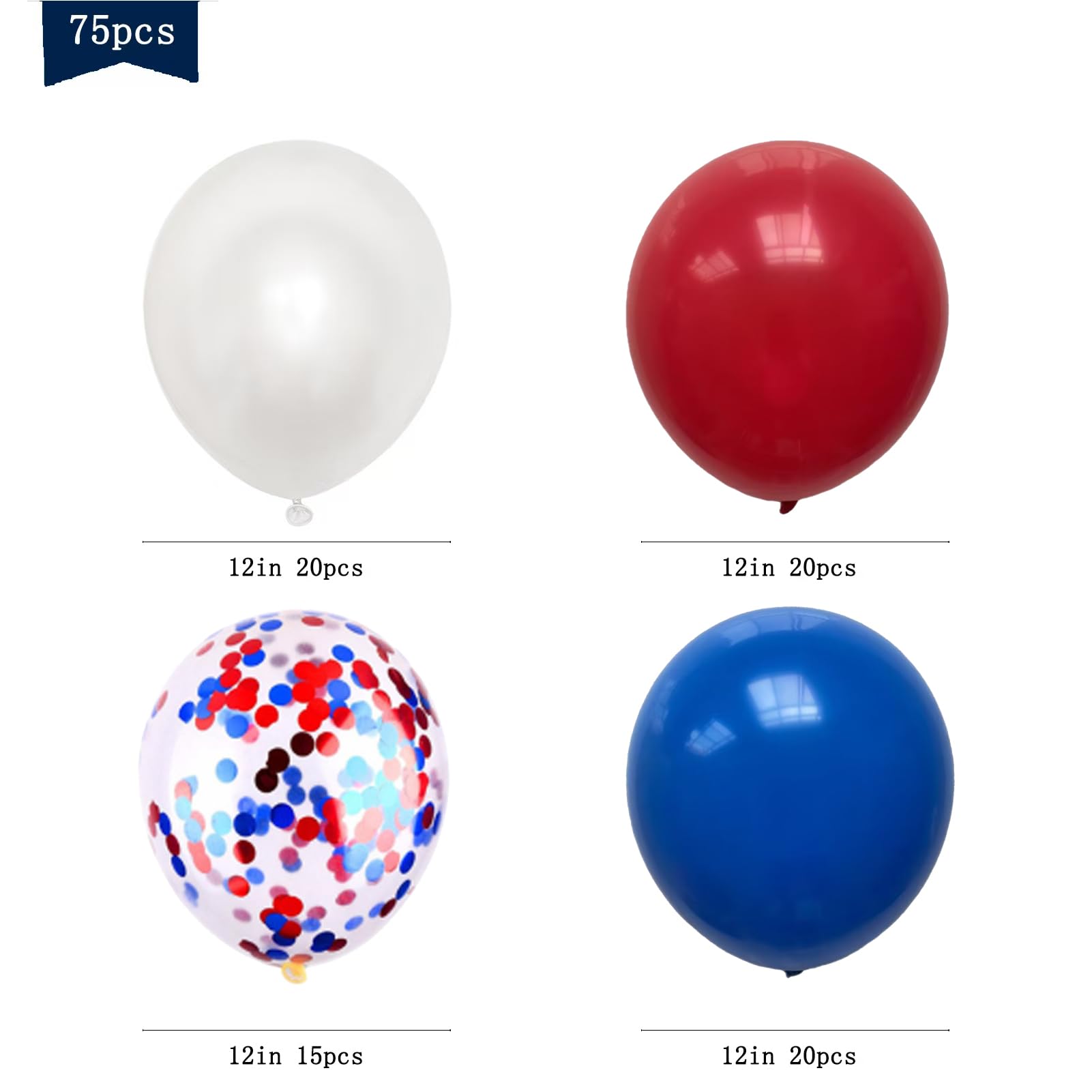 75pcs Red White and Blue Latex Balloons for 4th of July Decorations Independence Day Patriotic Anniversary 250th Memorial Day
