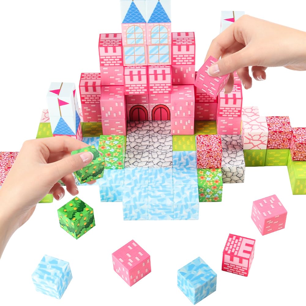 128PCS Magnetic Blocks Building Toys - 1" Magnet Cubes, Build Princess Castle, Magnetic Tiles Building Blocks, STEM Innovation Toys, Ideal Gifts