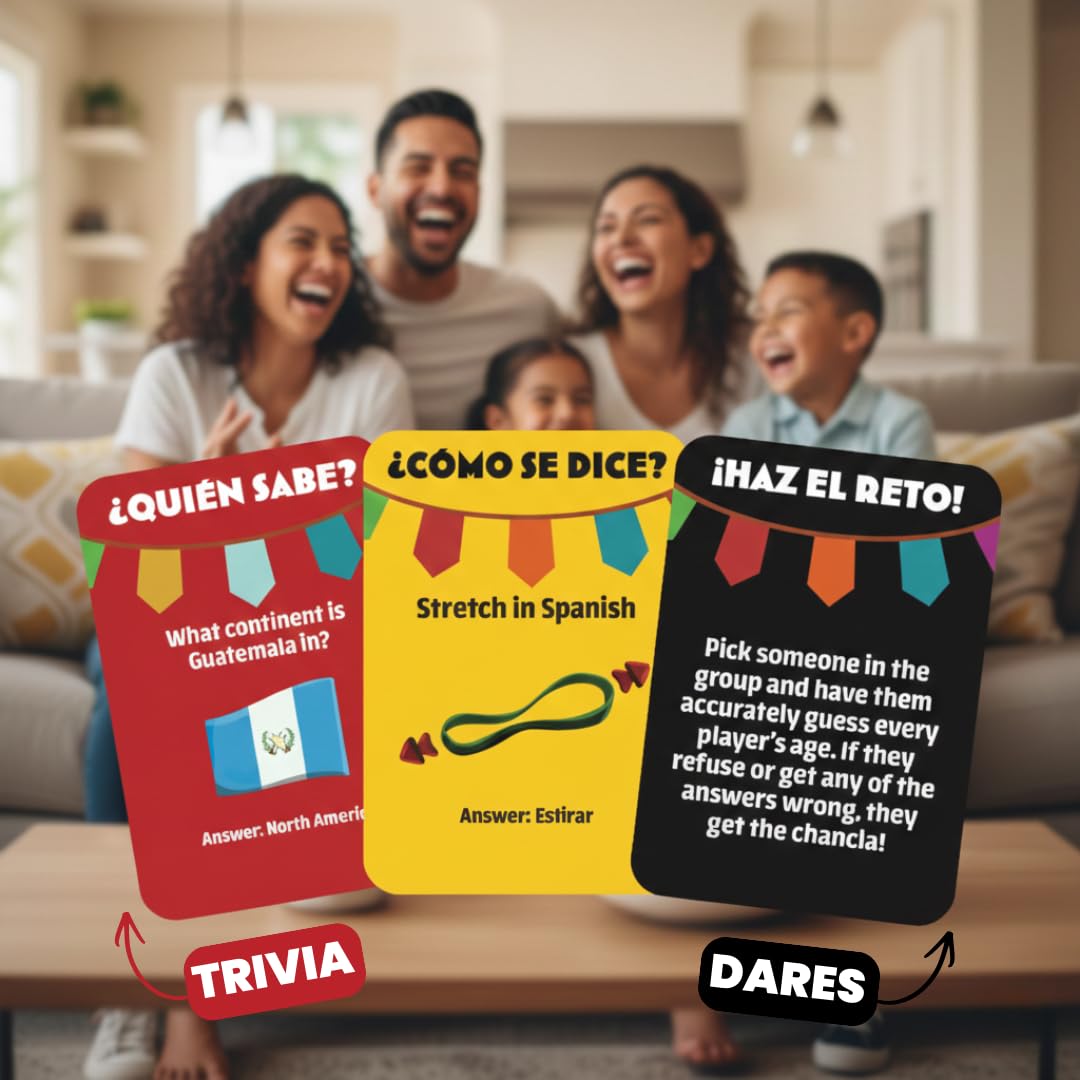 Viral Studios ¿Cómo Se Dice? - Hilarious Spanish Party Card Game, “Chancla” Included | Funny Latino Game for Families & Adults Game Night | Spanish