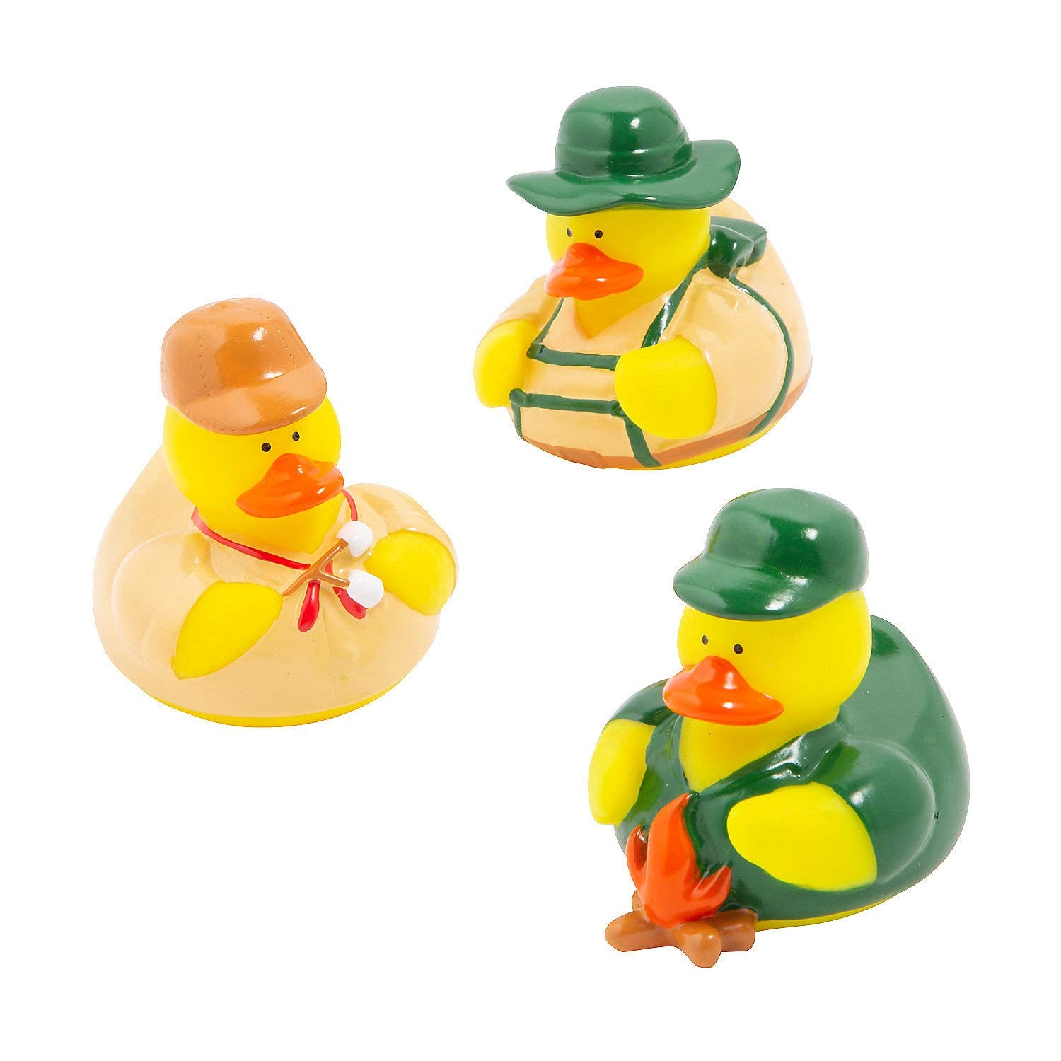 Fun Express Camping Rubber Ducks 12 Pack - Mini Ducks Party Favors for Kids Birthday | Bulk Toys Treasure Box Prizes for Classroom | Rubber Duckies