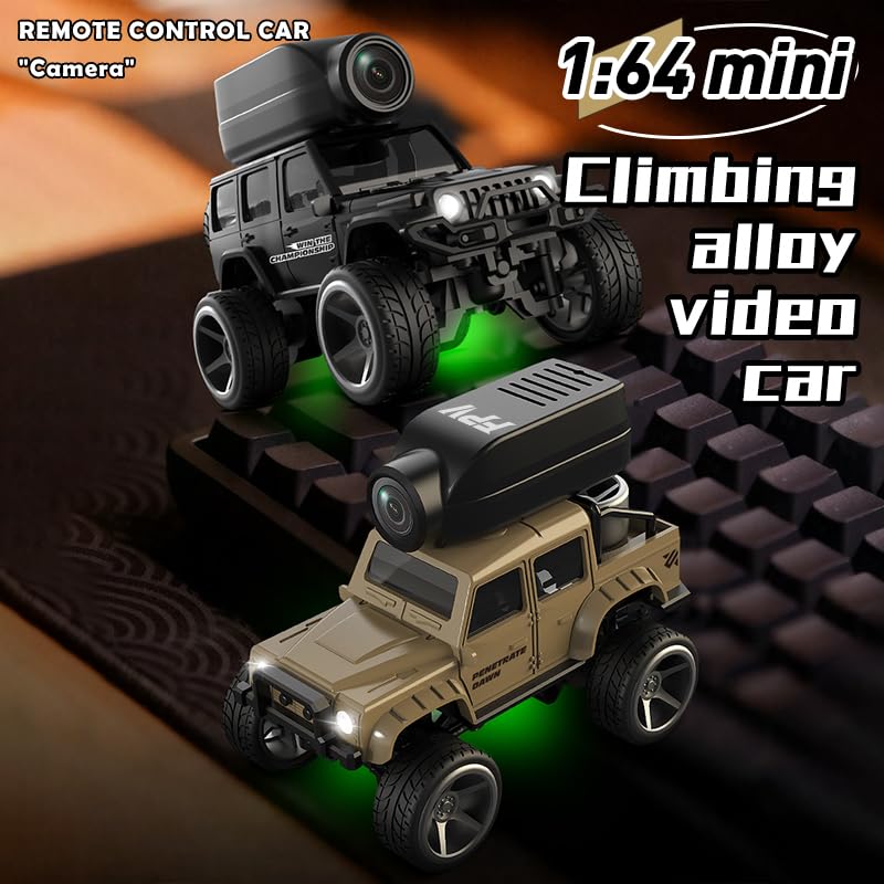 rcxperts KF32 1:64 Die-Cast RC Crawler with Camera, Full-Scale 4WD Mini Desktop Off-Road Remote Control Car, High-Performance Racing Model(Black)