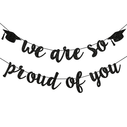 2026 Graduation Banners Party Decorations Black Glitter Grad Banner Garland