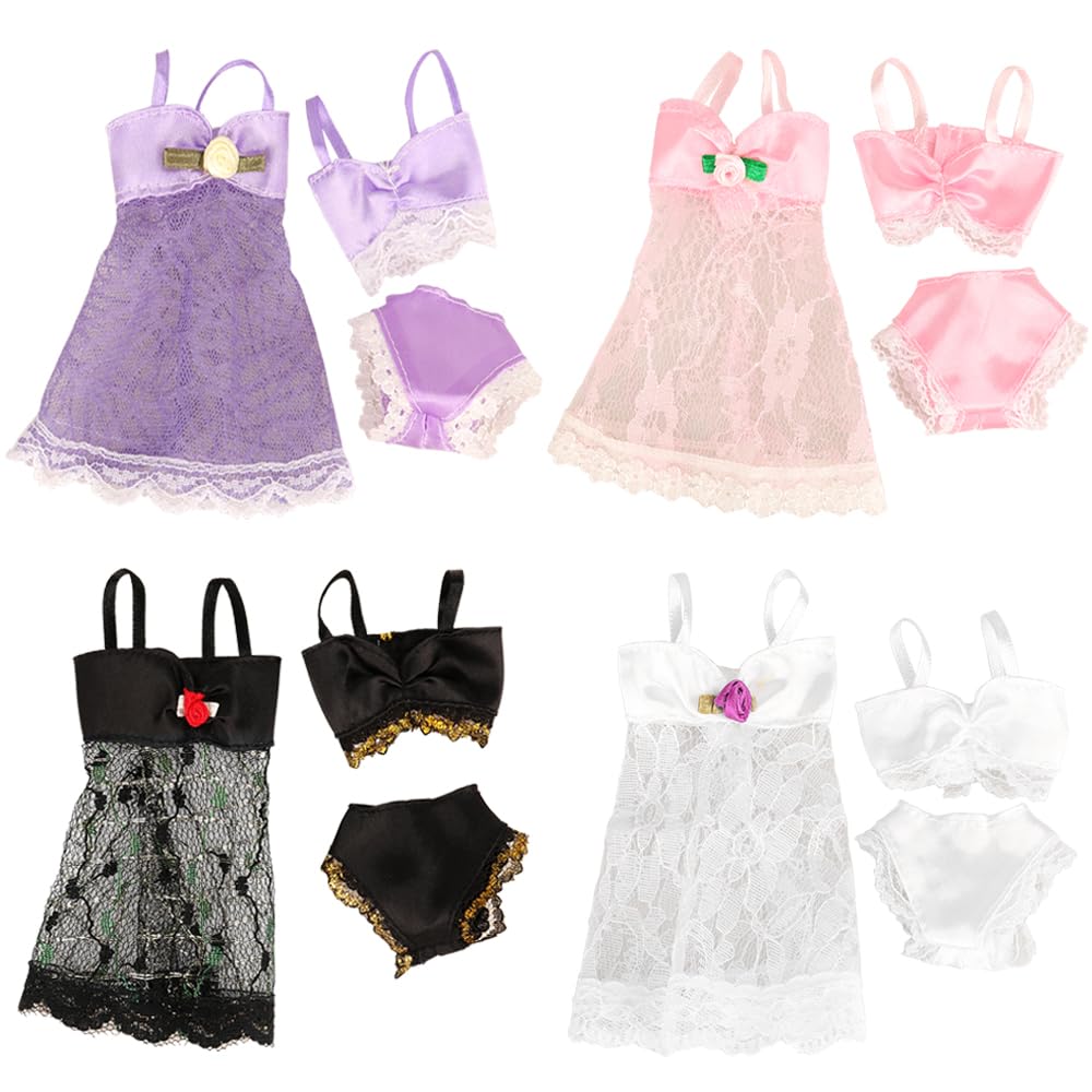 BARWA Doll Pajamas Sleep Suit Sleepwear Clothes Compatible for 11.5 Inch Girl Doll (4 Sets)