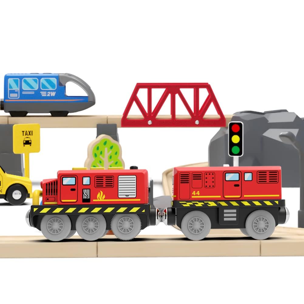 Train Toys Battery Operated Locomotive Trains for Wooden Track, Motorized Train for Toddlers with Magnetic Connection, Compatible with Thomas, Brio