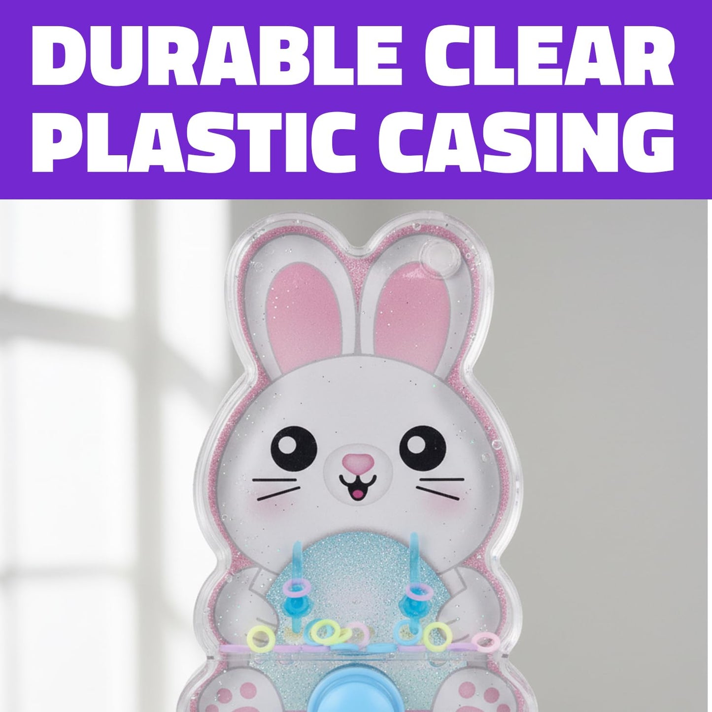 5.5 Inch Easter Bunny Water Ring Game, Handheld Puzzle Toy, Assorted Colors - 12 Count