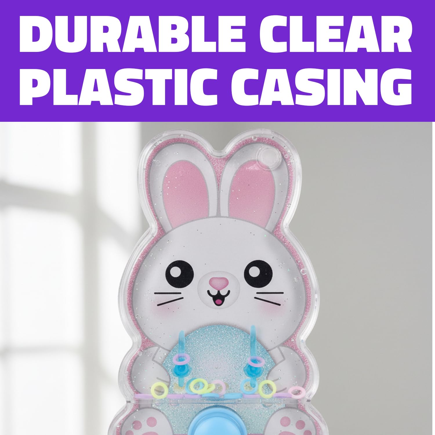 5.5 Inch Easter Bunny Water Ring Game, Handheld Puzzle Toy, Assorted Colors - 12 Count