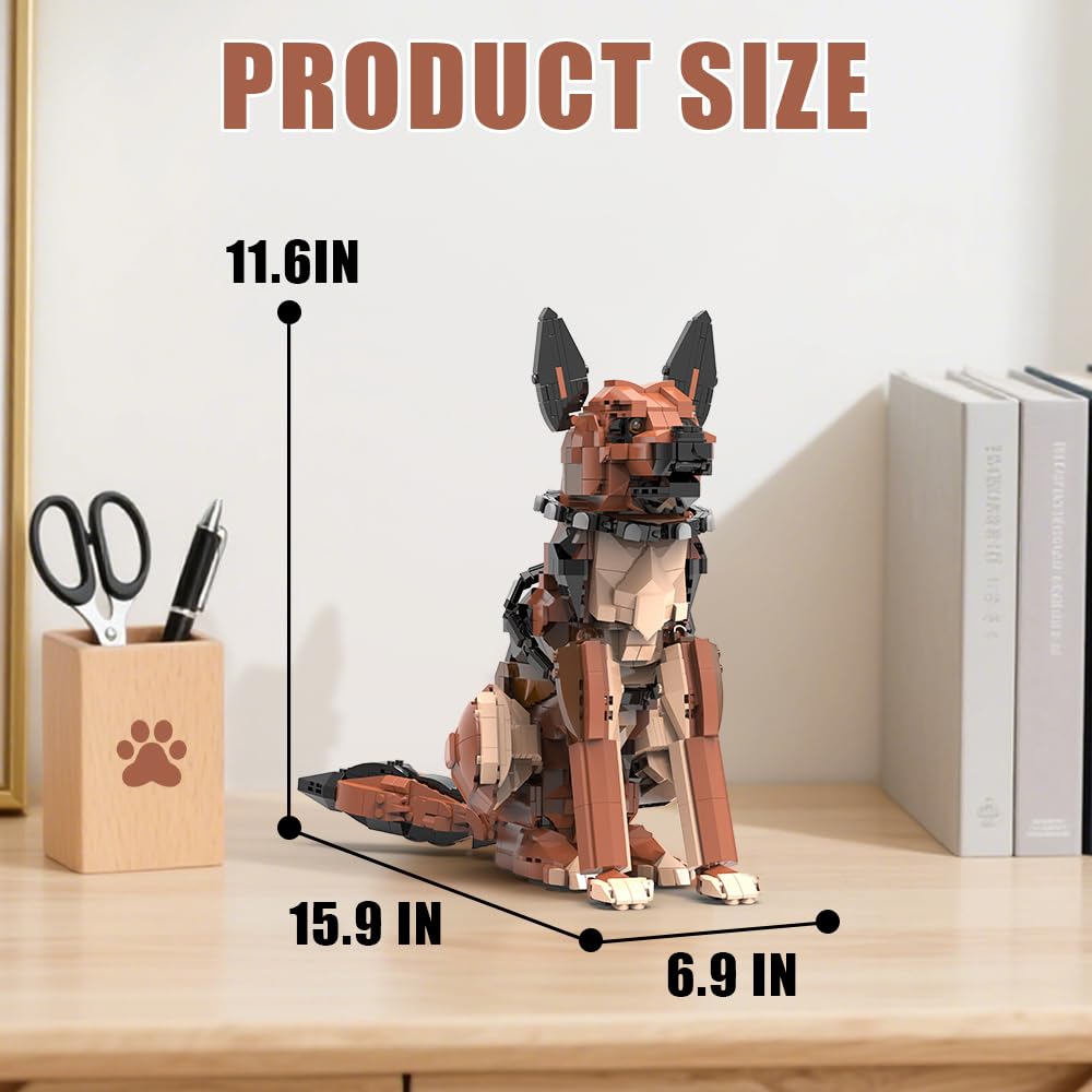 German Shepherd Dog Building Set,Movable Ears,Tail,Legs,Dog Building Block for Adults Kids,Boys and Girls,1235 pcs Animals Creator Building-Bricks