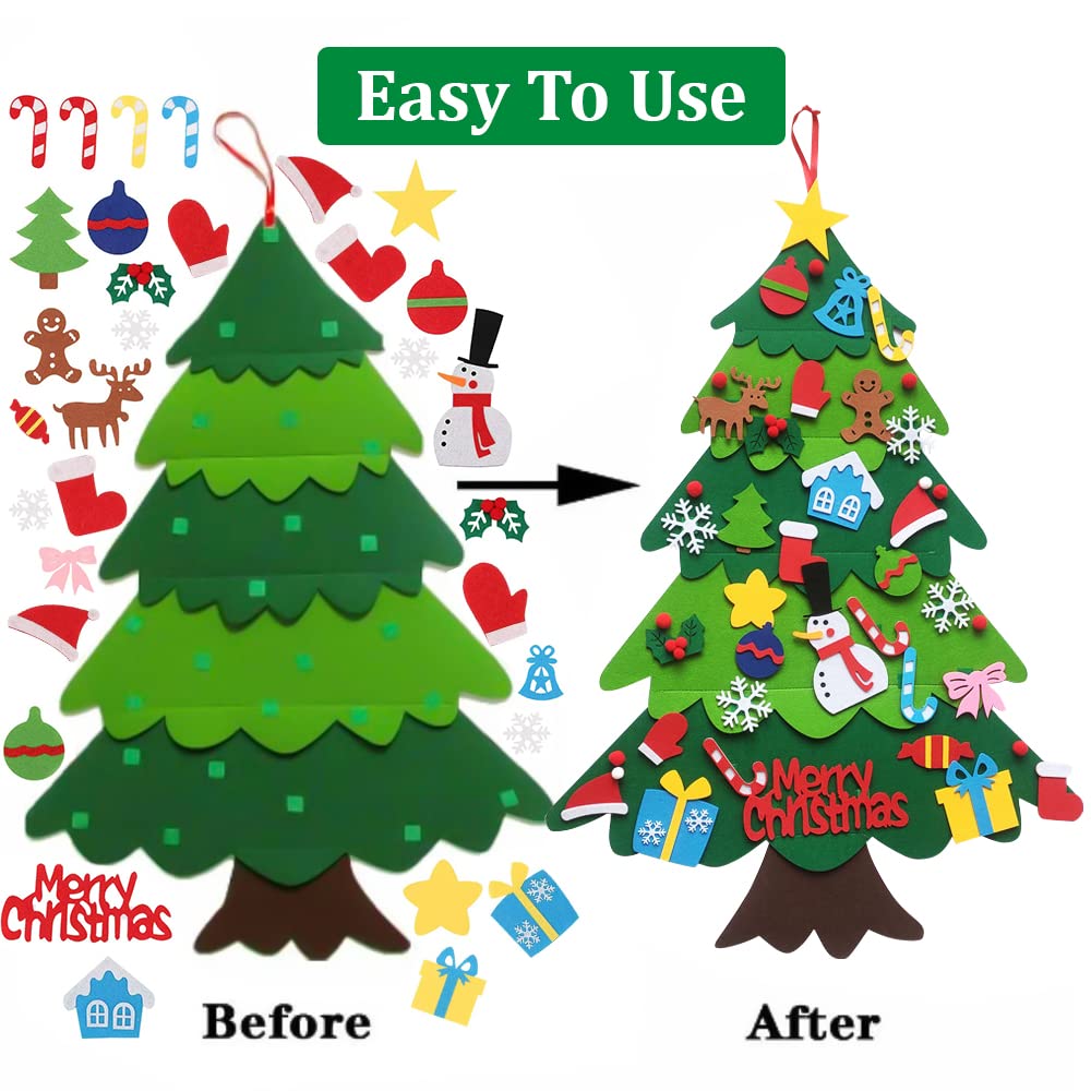 YUEWO Felt Christmas Tree Set, 3.3ft DIY Door Wall Hanging Christmas Tree with 32 PCS Detachable Ornaments, for Party Supplies Xmas Gifts Home New