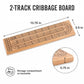 Natural Wooden 2 Track Cribbage Board with 6 Plastic Pegs, Classic Cribbage Game Board with Black Printed Tracks, Backside Peg Storage, 13.75 x 3.5 x