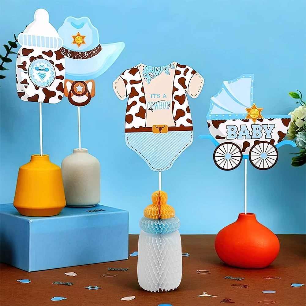 Fun Express Baby Bottles Honeycomb Centerpiece Blue - Party Decor - 3 Pieces