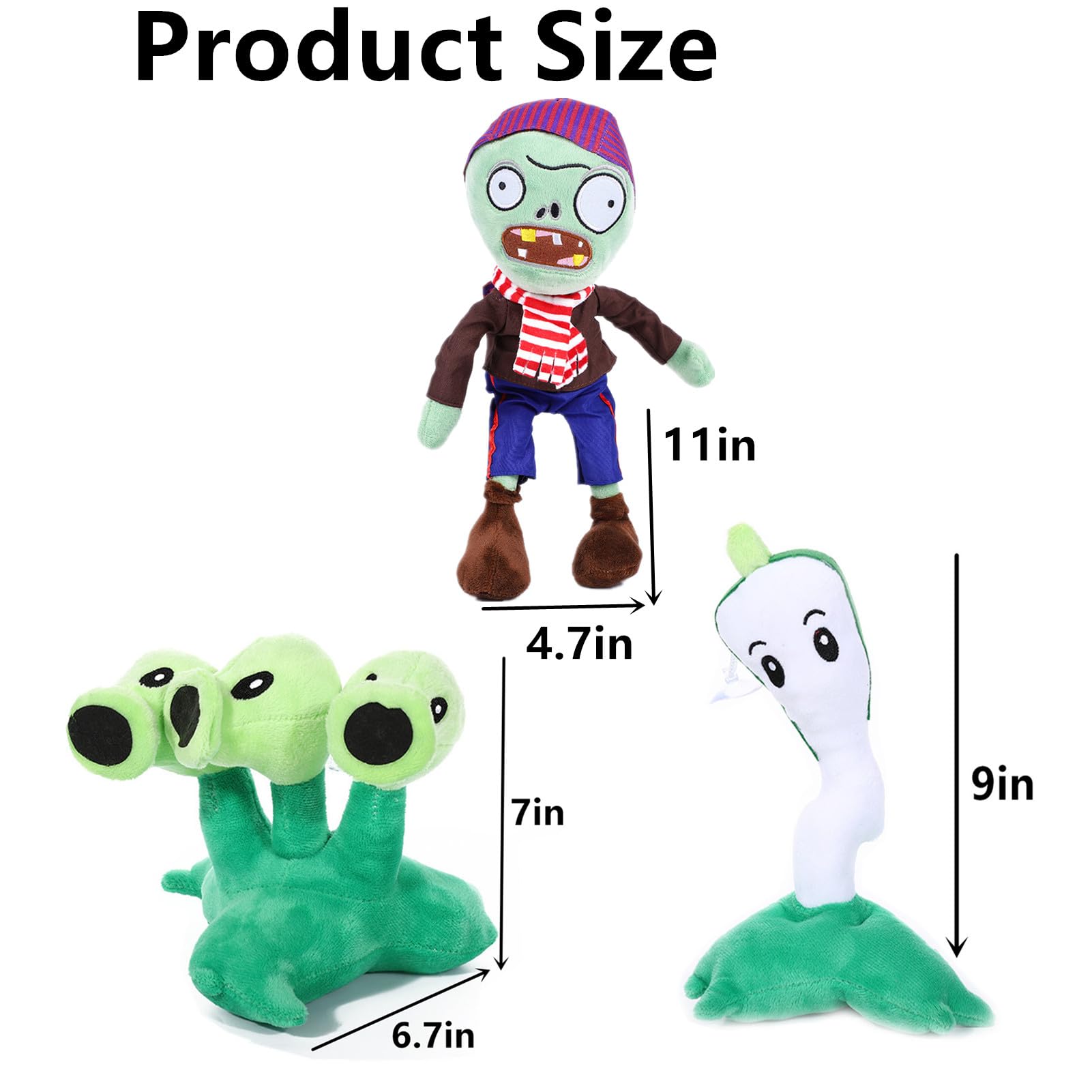 JHESAO 3 PCS Plants and Zombies Plush Pirate Zombies Toys PVZ Plush 1 2 Stuffed Soft Doll Reed Toy Threepeater, New Pirate Zombies Great Gifts