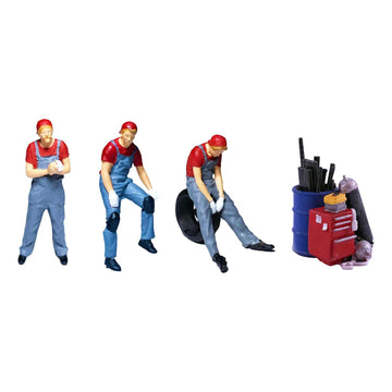 Yiju 1/64 Scale Hand Painted Repairman Figurines, Resin Miniature People for Diorama and Car Model Scenes, Red A (3 Figurines + Toolbox)