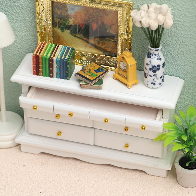 AirAds Dollhouse 1:12 Scale Dollhouse Miniature Accessories Doll Furniture Chest Drawers Storage Unfinished Wood Bed Room Furniture