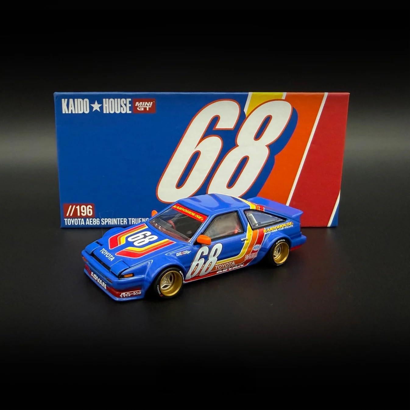 MINI GT AE86 Sprinter Trueno Kaido Racing V1 RHD (Right Hand Drive) #68 Blue with Stripes (Designed by Jun Imai) Kaido House Special 1/64 Diecast