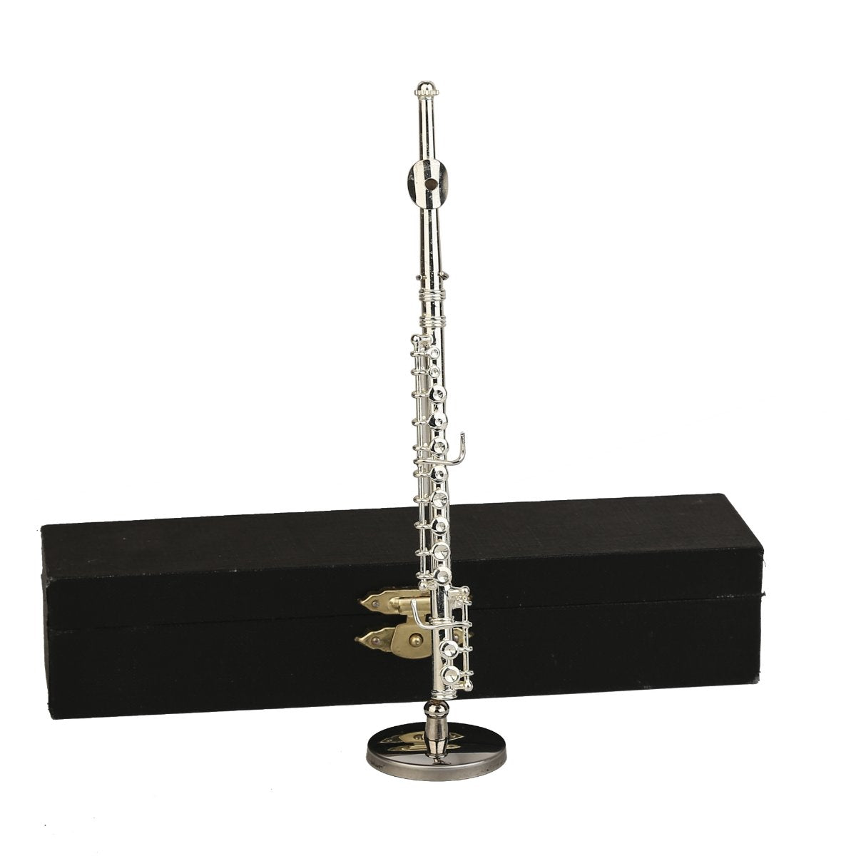 Dselvgvu Miniature Flute with Stand and Case Brass Mini Musical Instrument Replica Collectible Figurines Dollhouse Accessories Model Home Decorations