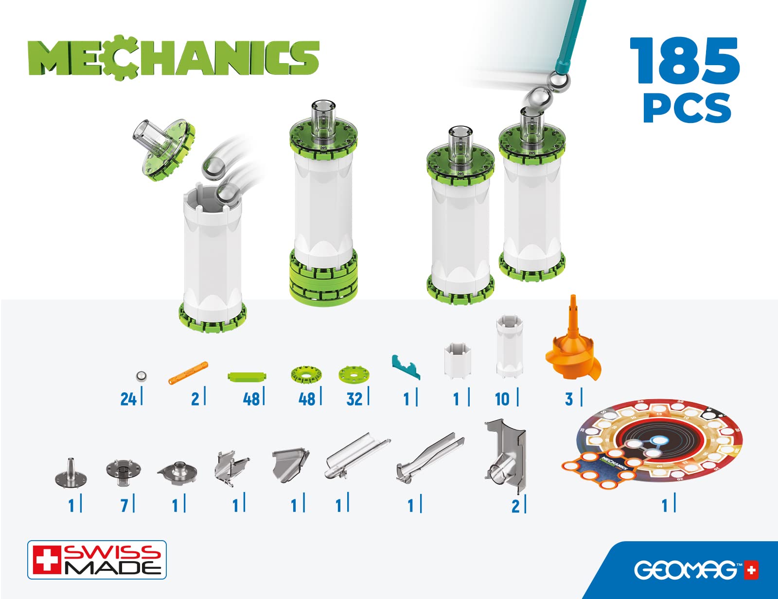 Geomag Mechanics Recycled Challenge Strike, 185 Pieces, White (779)