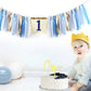 Baby Boy 1st Birthday Party Decorations by innerspark, Blue and Gold set, Ribbon High Chair Banner, Birthday crown hat, Gold Cake Topper