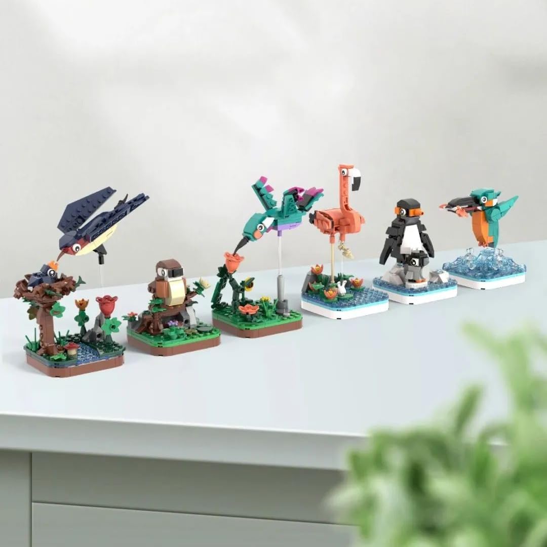 Apostrophe Games Majestic Birds Model Building Block Kit - 876 Pieces - Six Unique Bird Models for Kids and Adults