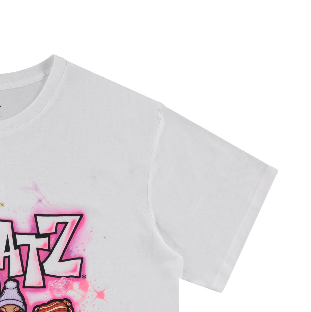 Bratz Ladies Original Dolls Shirt - Yasmin, Cloe, Jade, and Sasha 1990's Vintage Throwback Graphic T-Shirt (White Embroidered, Large)