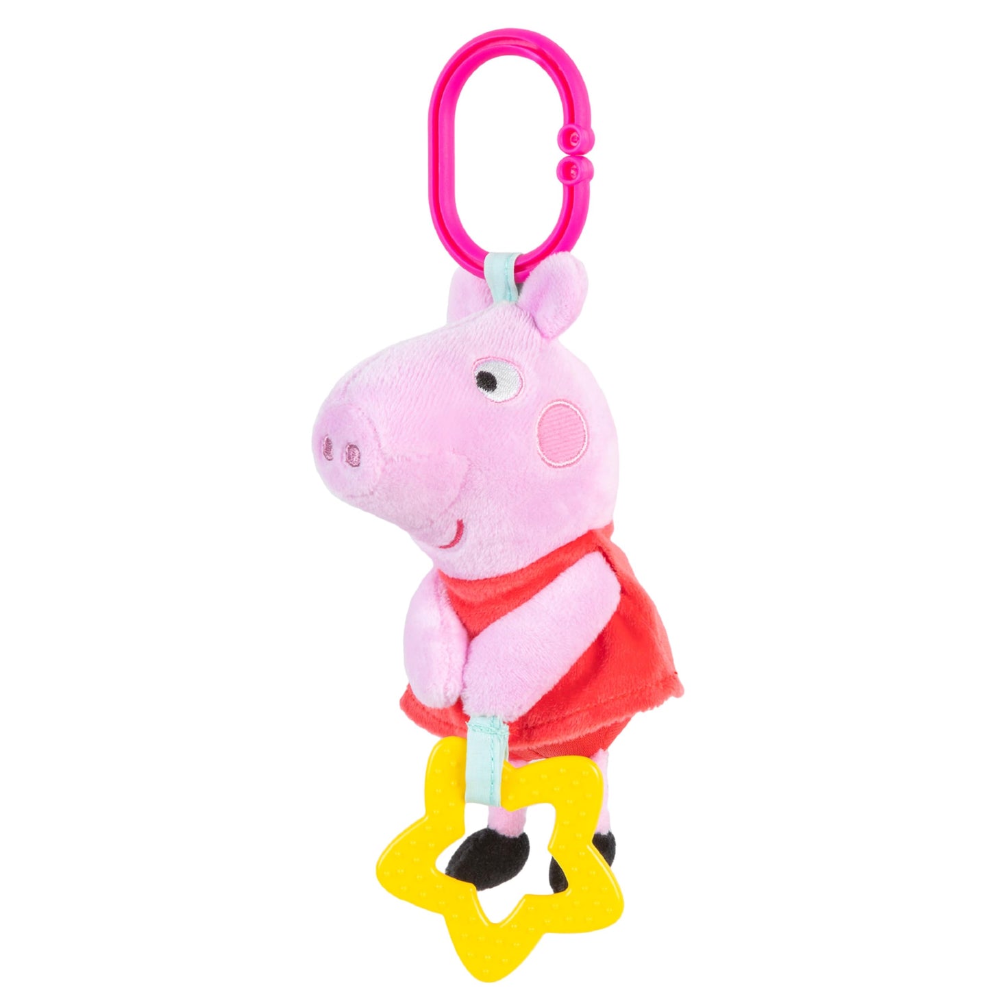Kids Preferred Peppa Pig Take Along Activity Toy - Baby Toy, Star Teether, Rattle, Sensory Toy, 9 Inches, On-The-Go Clip, Ages 0 Months and Up