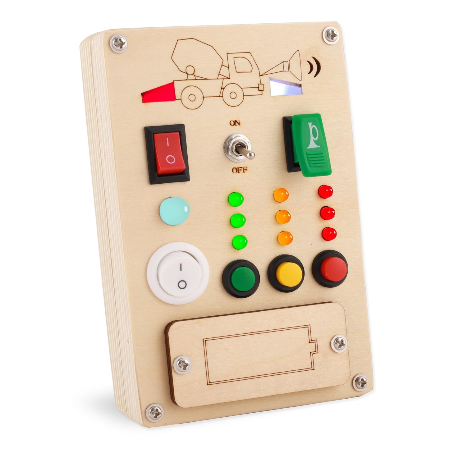 Falecha Busy Board Montessori Toys for 1 Year Old Led Button Push Toys Light Switch Preschool Learning Wooden Sensory for Toddlers 1-3 Baby Gifts