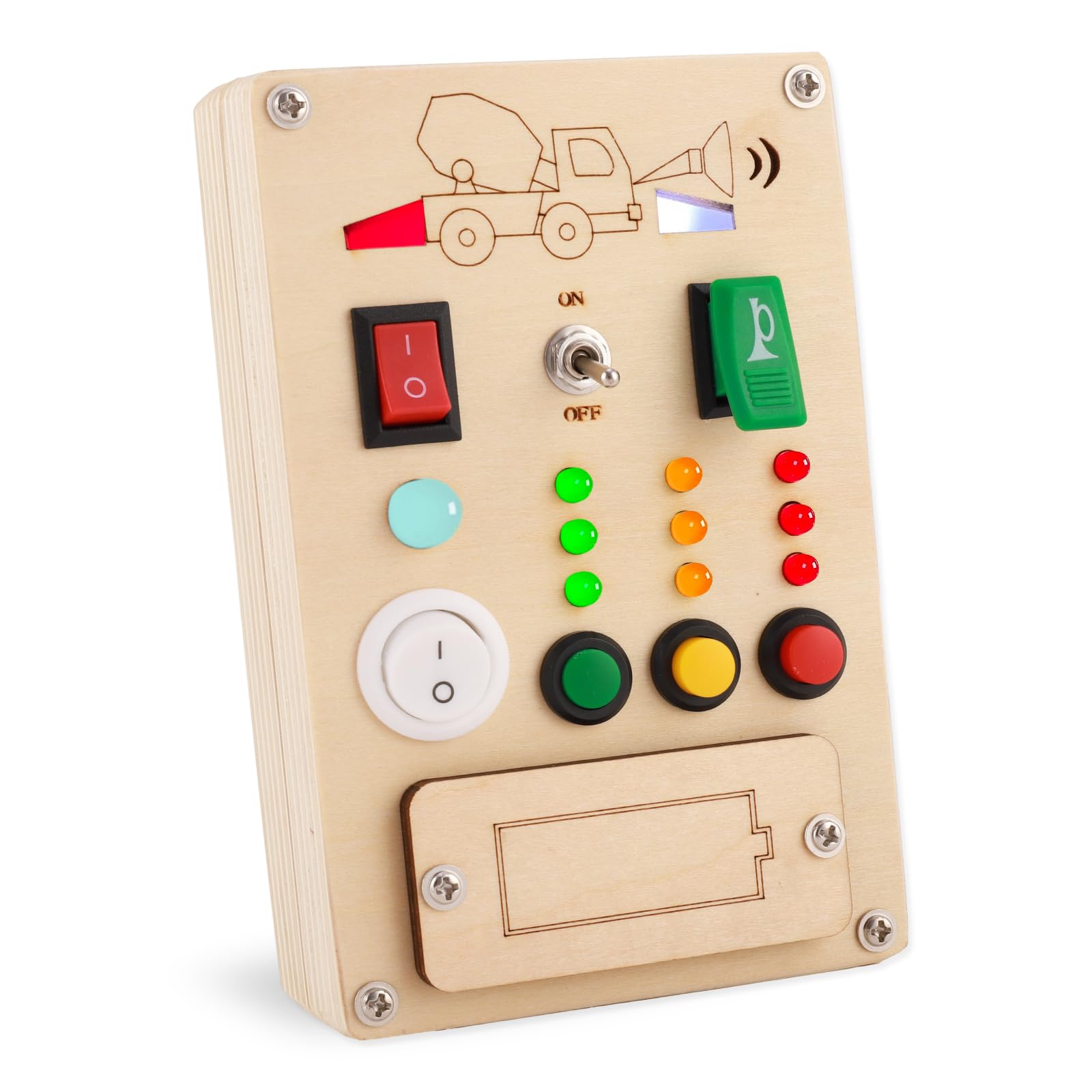 Falecha Busy Board Montessori Toys for 1 Year Old Led Button Push Toys Light Switch Preschool Learning Wooden Sensory for Toddlers 1-3 Baby Gifts