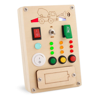 Falecha Busy Board Montessori Toys for 1 Year Old Led Button Push Toys Light Switch Preschool Learning Wooden Sensory for Toddlers 1-3 Baby Gifts