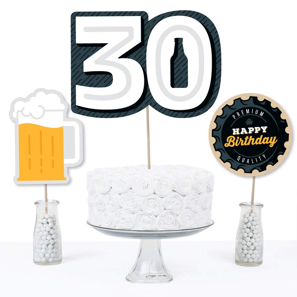 Big Dot of Happiness Cheers and Beers to 30 Years - 30th Birthday Party Centerpiece Sticks - Table Toppers - Set of 15
