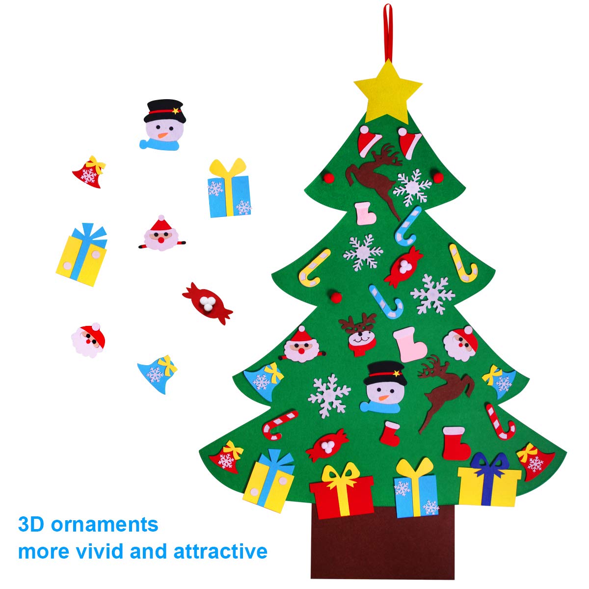 GameXcel 4ft Felt Christmas Tree for Toddlers with 36pcs Ornaments, Montessori DIY Xmas Decorations - 4 Feet