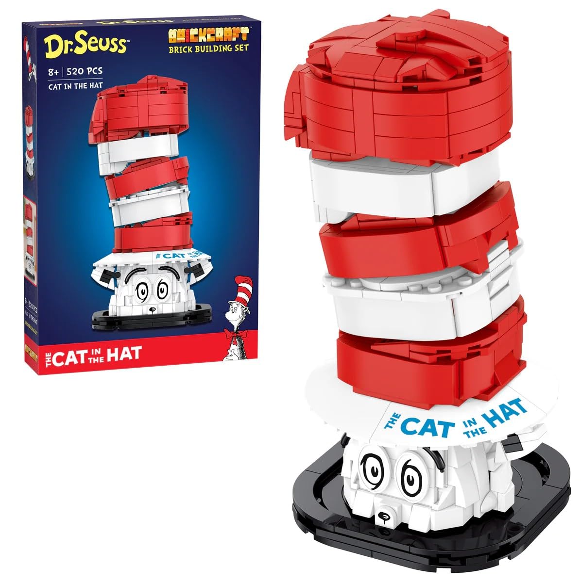 Brickcraft Officially Licensed Dr. Seuss Cat in The Hat Bust with Printed Parts, Includes 556 Pieces Multicolored Brick Building Set