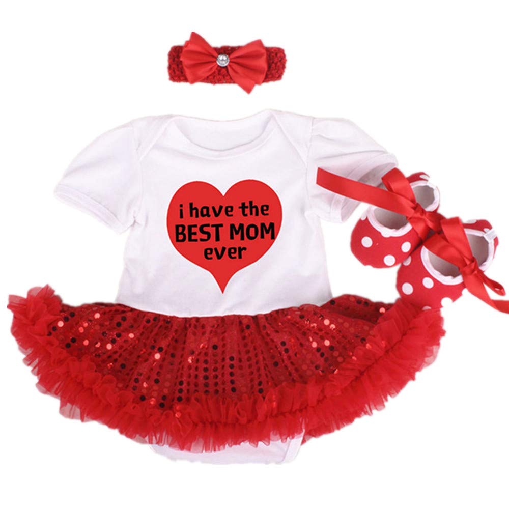 Reborn Baby Doll Clothes Outfit for 20-23 Inch Reborns Newborn Babies Matching Clothing Headband Mom Red Heart Tutu Dress Shoes Three-Piece Set