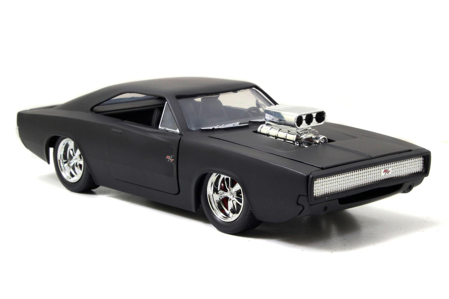 Jada Toys Furious 7 1970 Dodge Charger - 1:24 Scale Die-cast Vehicle - Opening Doors, Hood, Trunk - Rubber Tires - Ages 8+ - Glossy Black