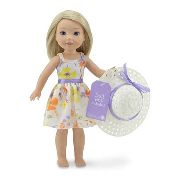 Emily Rose 14" Doll Easter/Spring Chiffon Dress with Matching White Hat | Floral Sundress Outfit | Fits WellieWishers & Similar 14-14.5" Fashion Dolls