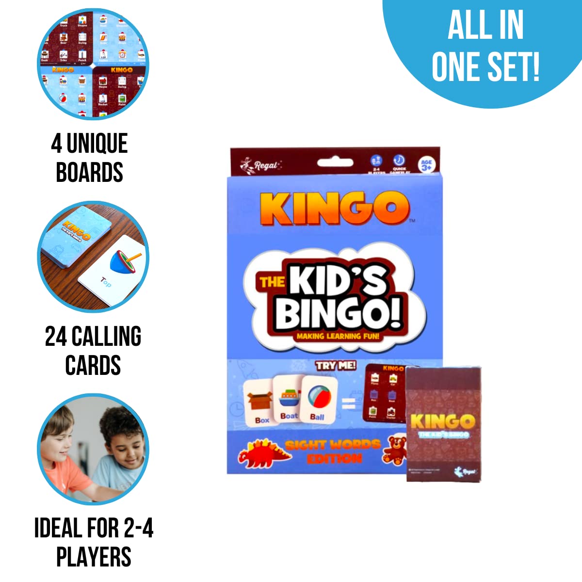 Regal Games Kingo Sight Words Edition Bingo Game - Educational Board Game for Preschool & Kindergarten - Fun Phonics & Vocabulary Builder for Home