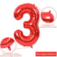 TONIFUL 40 Inch Red Number 3 Balloons Large Foil 3rd Birthday Decorations