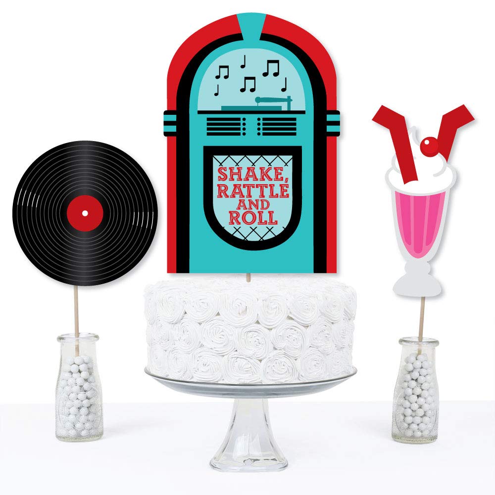 Big Dot of Happiness 50's Sock Hop - 1950s Rock N Roll Party Centerpiece Sticks - Table Toppers - Set of 15