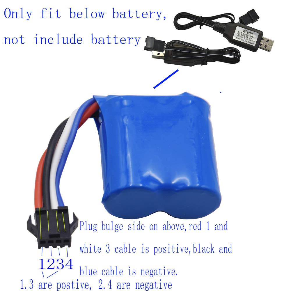 Blomiky 2 Pack 7.4V / 2 x 3.7V 400mA Lithium Battery Charger Cable with SM-4P 4 pin Plug for Old Version UDI001 UDI008 UDI009 and HJ808 HJ812 RC Boat