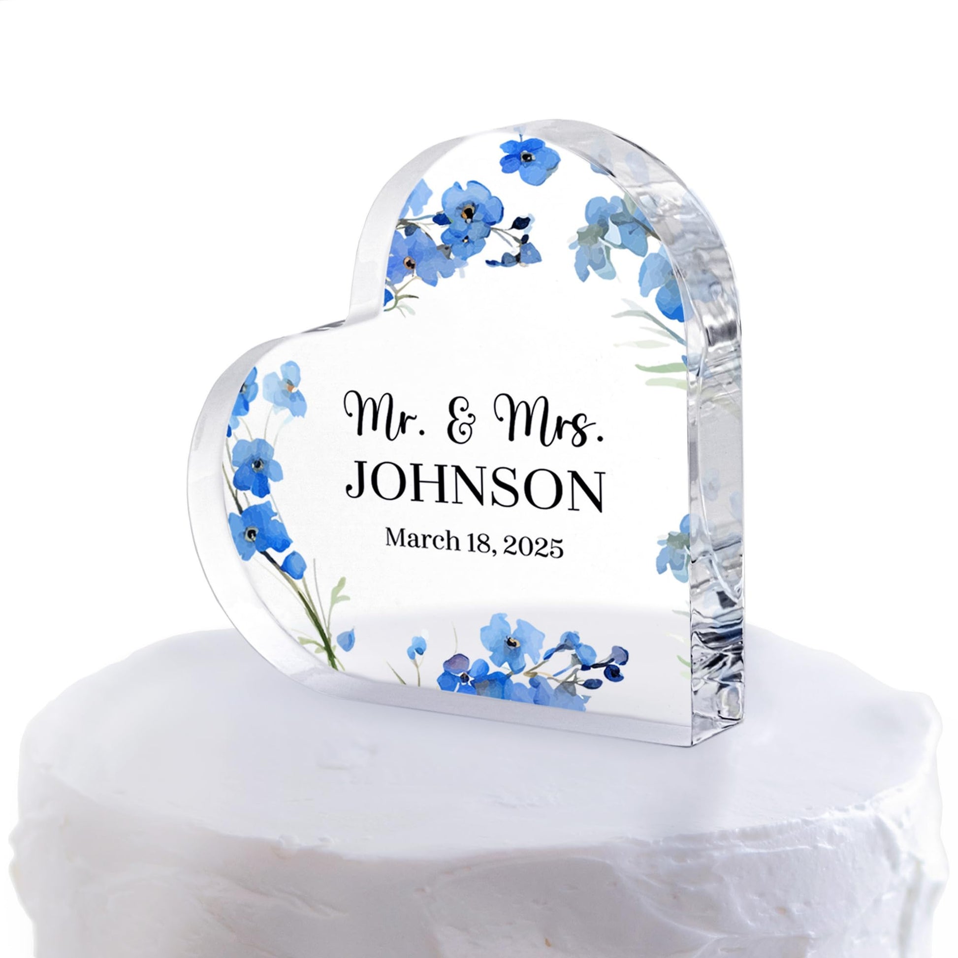 Personalized Wedding Heart Acrylic Block Mr & Mrs Cake Topper, Custom Wedding Keepsake Bride & Groom