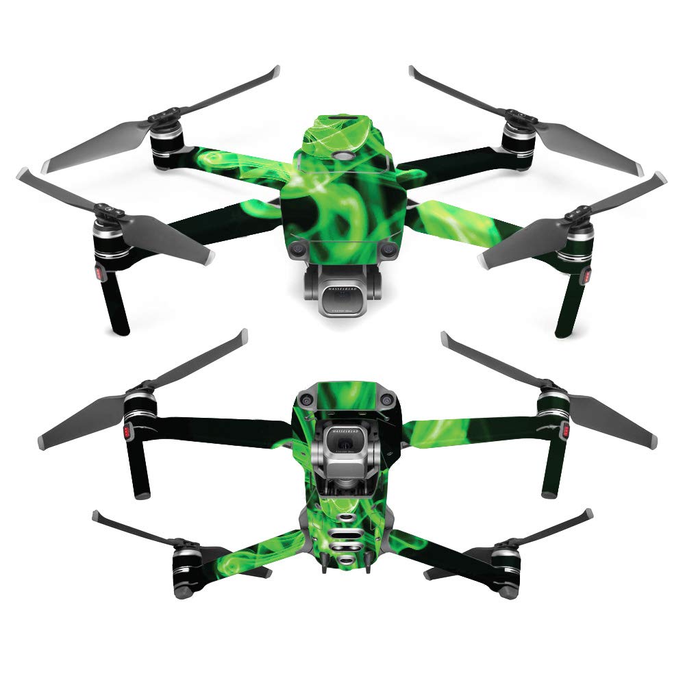 MightySkins Skin Compatible with DJI Mavic 2 Pro or Zoom - Green Flames | Protective, Durable, and Unique Vinyl Decal wrap Cover | Easy to Apply
