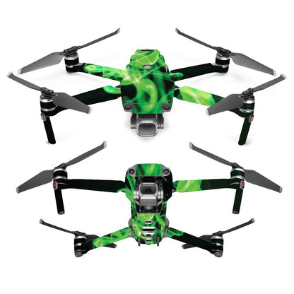MightySkins Skin Compatible with DJI Mavic 2 Pro or Zoom - Green Flames | Protective, Durable, and Unique Vinyl Decal wrap Cover | Easy to Apply