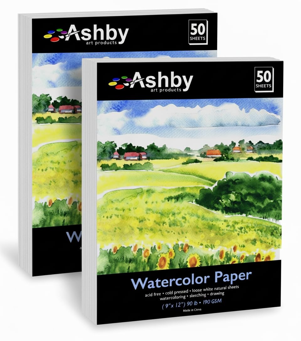 100 Sheets of Practice Watercolor Paper (9" x 12") - 190 GSM, Acid-Free and Cold Pressed.. Perfect for Painting, Sketching or Drawing. Wet, Dry