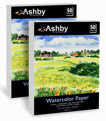 100 Sheets of Practice Watercolor Paper (9" x 12") - 190 GSM, Acid-Free and Cold Pressed.. Perfect for Painting, Sketching or Drawing. Wet, Dry
