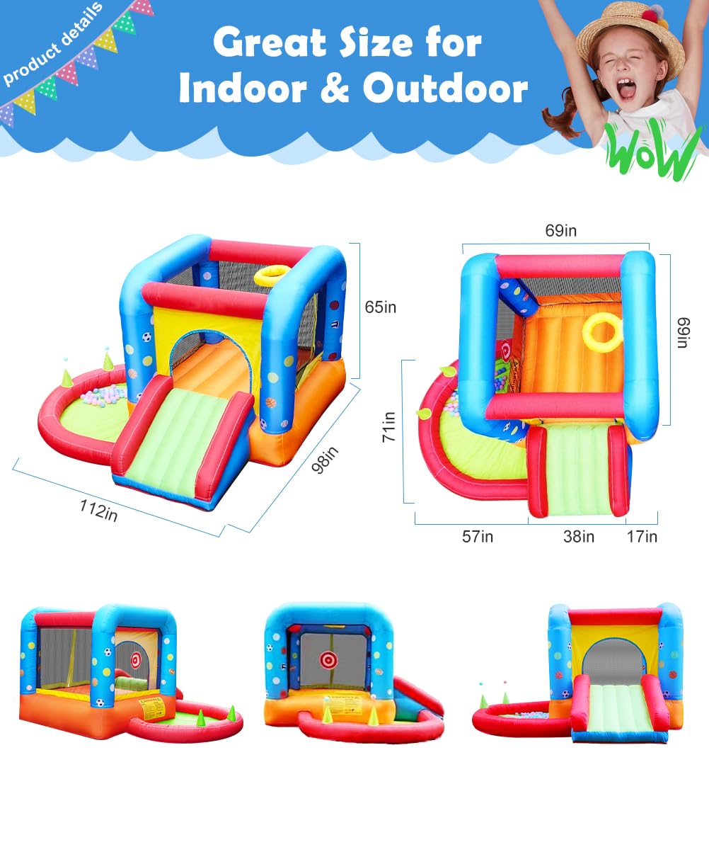 Step4Fun Inflatable Bounce House, Kids Castle Slide Bouncer for Children Jumping Outdoor and Indoor Party, Baby Backyard Water Jumper Toy with Blower