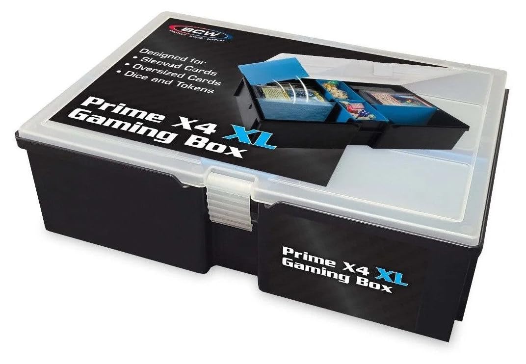 BCW Prime X4 XL Gaming Box | Playing Card Storage Box for Decks and Game Accessories, Includes Removable Dividers and Dice Trays | Trading Card