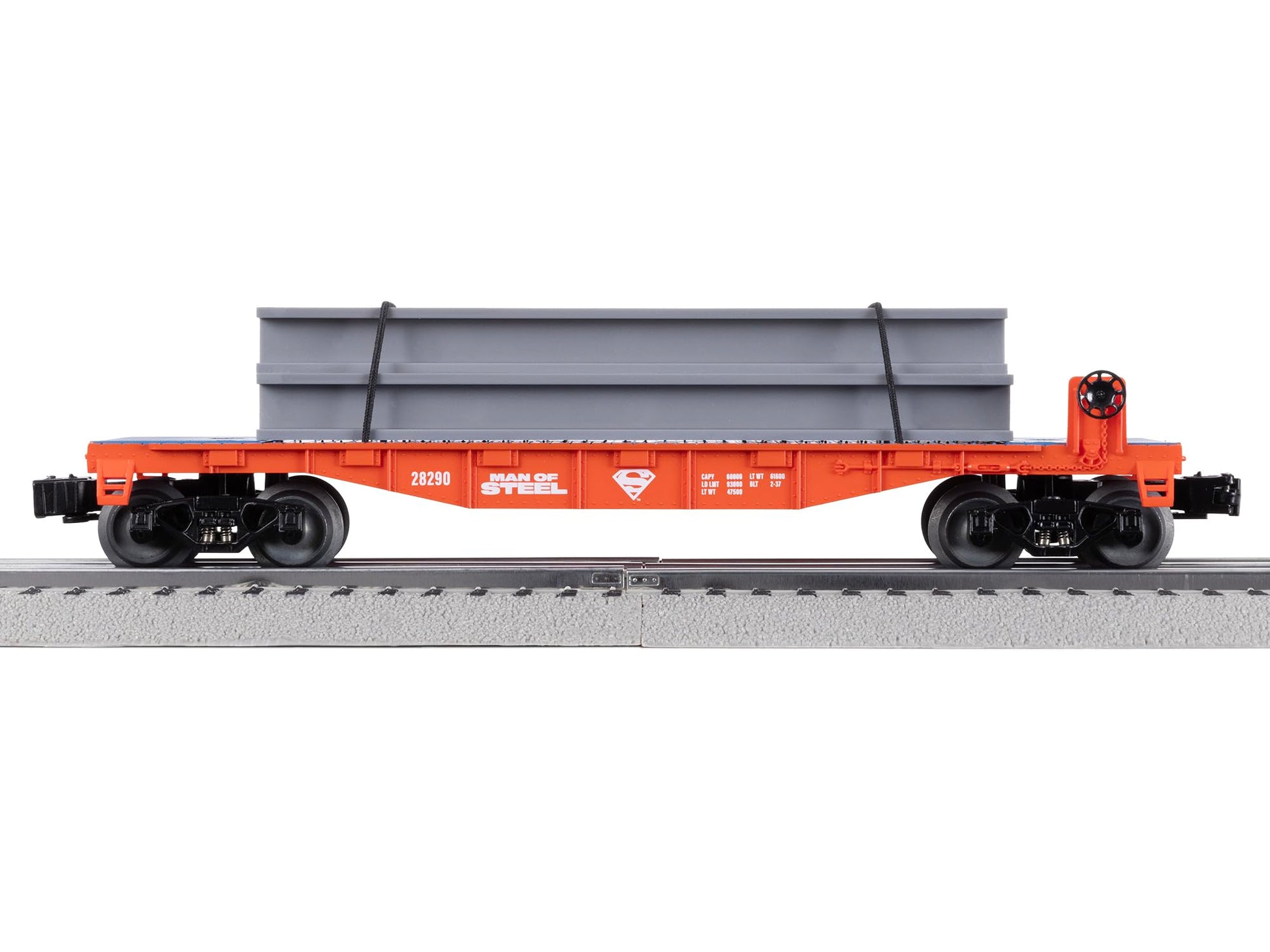 Lionel DC Comics Superman Flatcar, O Gauge Model Train Car with Removable Steel Beams, Man of Steel I-Beam Flatcar, Age 14+