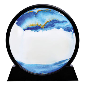 SNNplapla Moving Sand Art Picture Sand Art Liquid Motion Round Glass 3D Deep Sea Sandscape in Motion Display Flowing Sand Frame Desktop Art