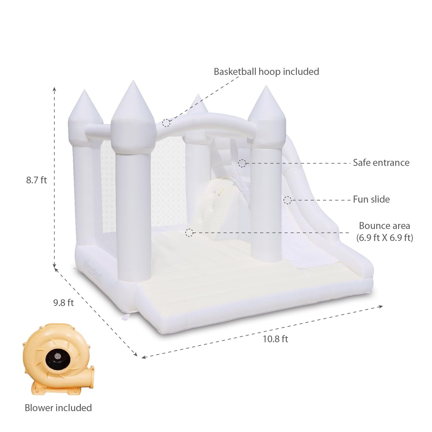 Bounceland Castle Palace Daydreamer Cloud Bounce House, 10.8 ft L x 9.8 ft W x 8.7 ft H, Basketball Hoop, UL Blower Included, Trendy Neutral Color
